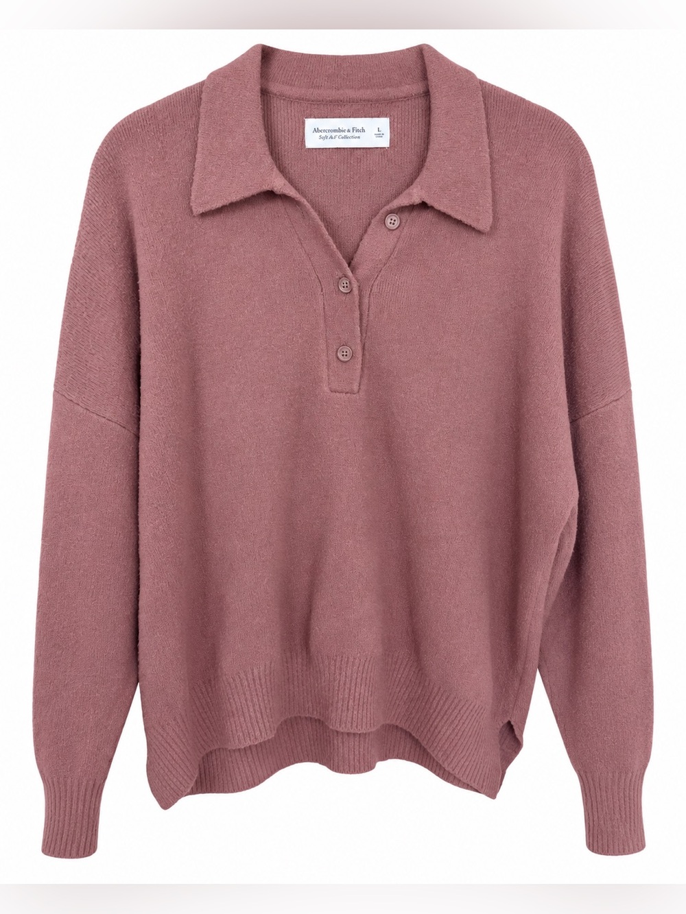 Abercrombie & Fitch Soft AF Mauve Fuzzy Knit Polo Sweater Size L